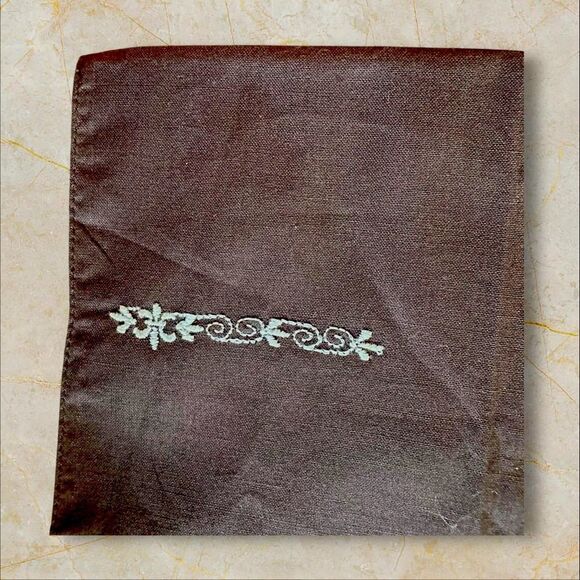 Vintage Mauve Brown Embroidered Fine Cotton Men’s Handkerchief - Picture 3 of 8
